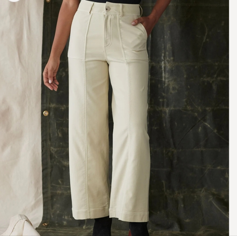 The Normal Brand Comfort Terry Cropped Cream/Yellow Wide Cargo Leg Pants Size 27